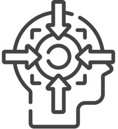 Head silhouette with arrows pointing inward.